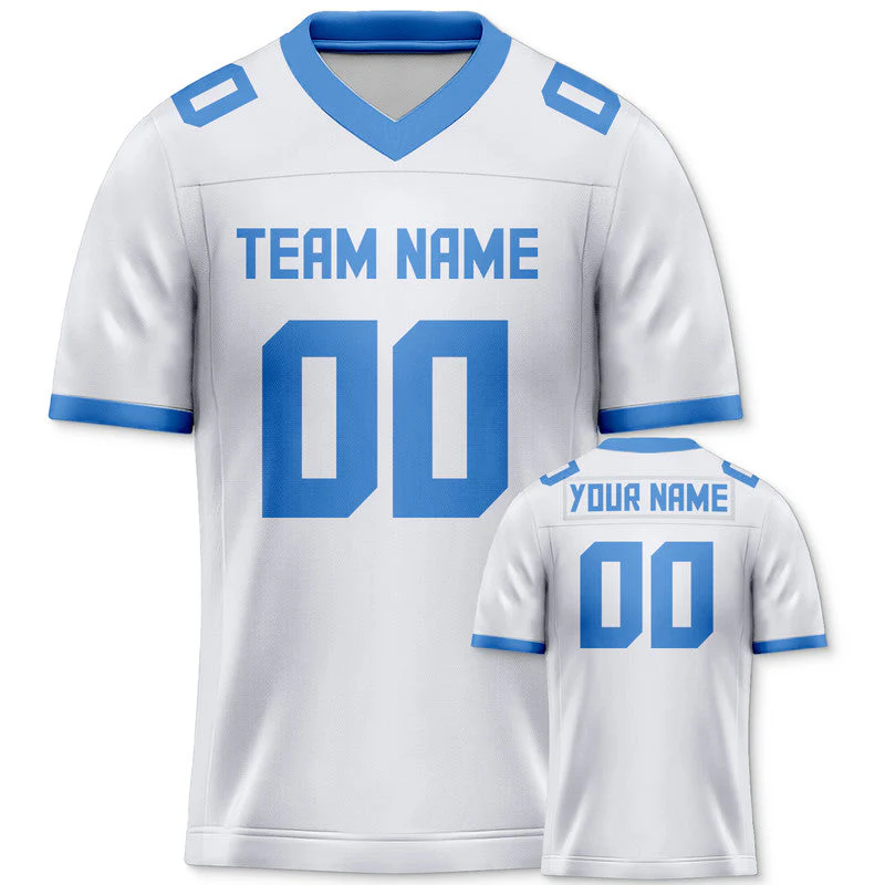 Custom White Light Blue Mesh Authentic Football Jersey