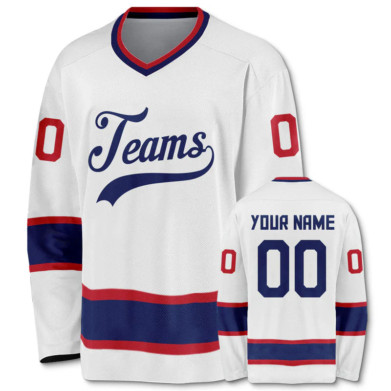 Custom White Royal-Red Authentic Hockey Jersey