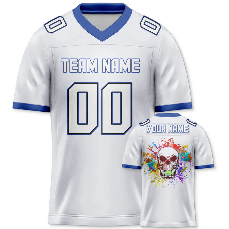 Custom White Royal-Red Authentic Skull Fashion Football Jersey