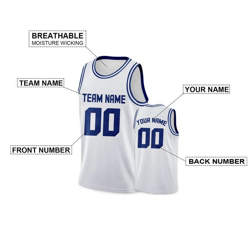 Custom White Royal Round Neck Rib-Knit Basketball Jersey