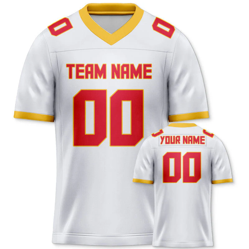 Custom White Red-Gold Mesh Authentic Football Jersey