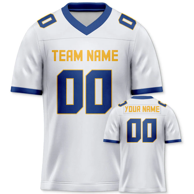 Custom White Royal-Yellow Mesh Authentic Football Jersey